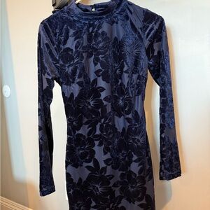 Navy Velvet Floral Dress